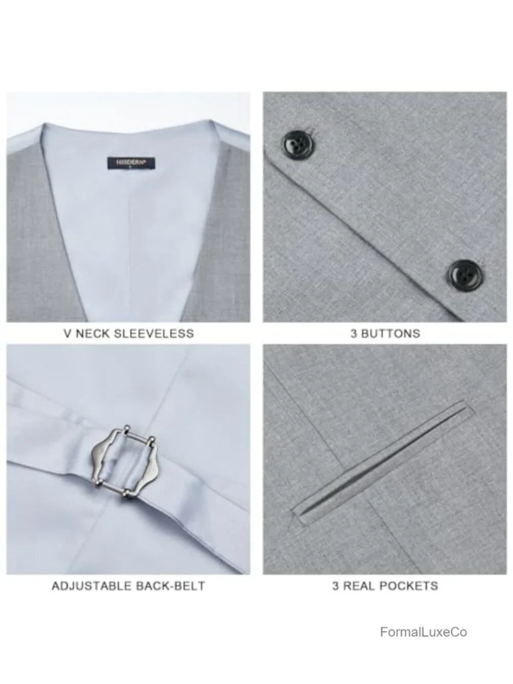 Men's Formal Waistcoat Suit Vest, Sleeveless V-Neck 3-Button with Pockets,